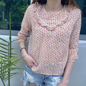 Madewell Orange Floral Cotton Prairie Long Sleeve